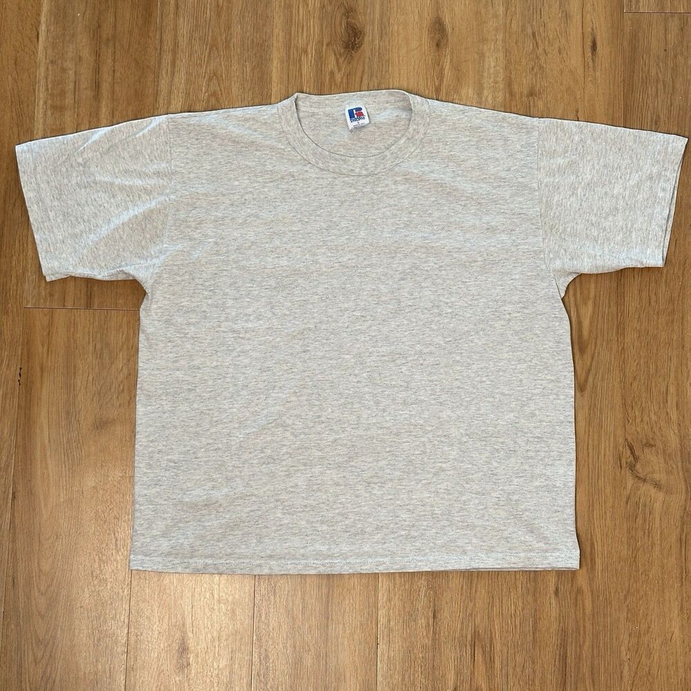 VTG Blank Single Stitch T-Shirt by Russell Athletic Sz L Gray Grey